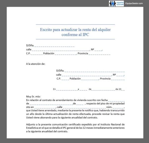 Descargar Modelo Escrito Actualizar la Renta del Alquiler Conforme al IPC