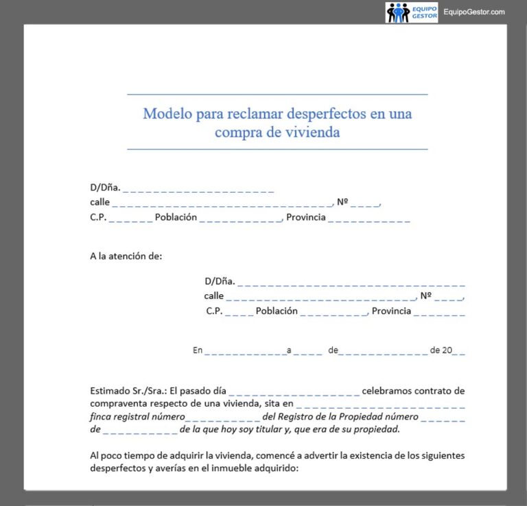 Descargar Escrito para Reclamar Desperfectos en Compra de Vivienda Descargar Escrito para Reclamar Desperfectos en Compra de Vivienda